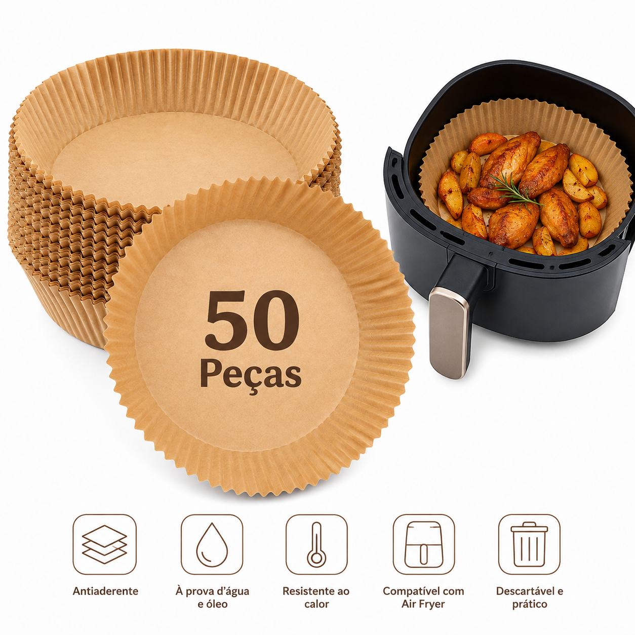 Ordelle | Kit 50 Formas de Papel para Air Fryer