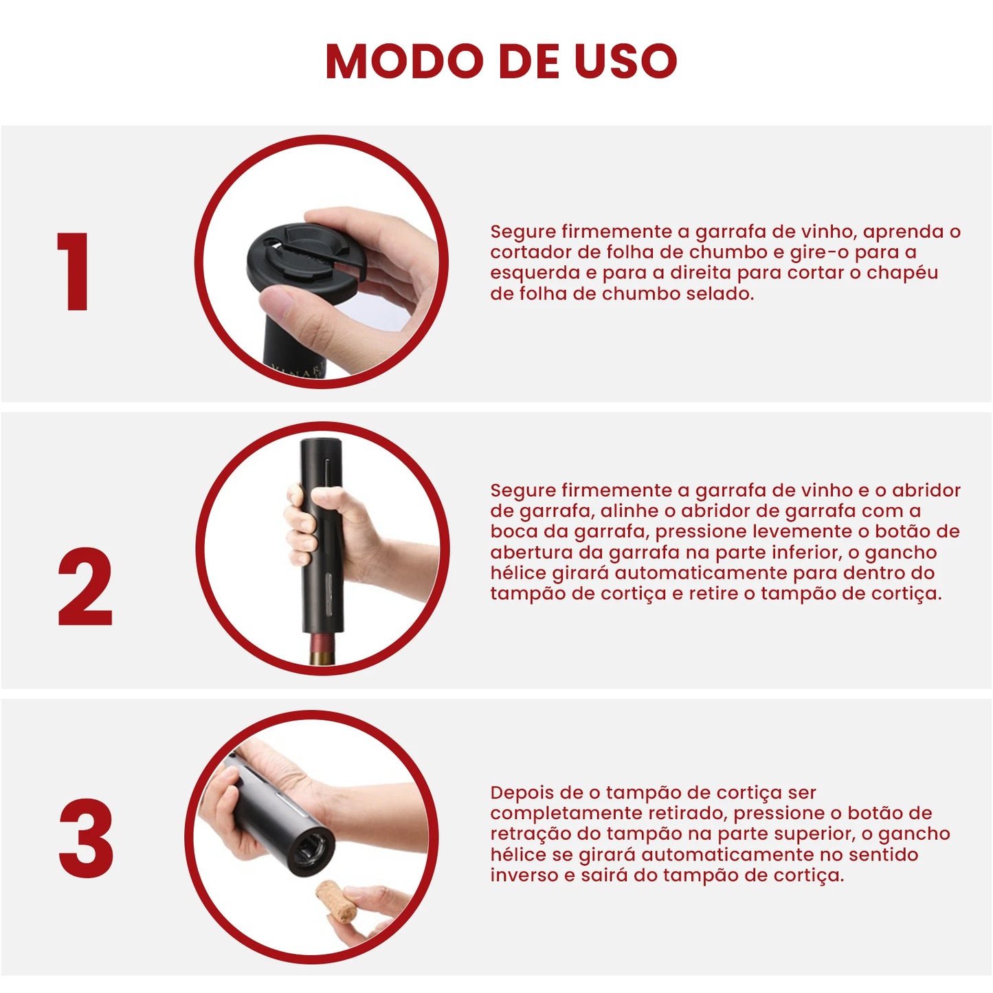 Ordelle | Abridor Elétrico De Vinho - Removedor de Rolha