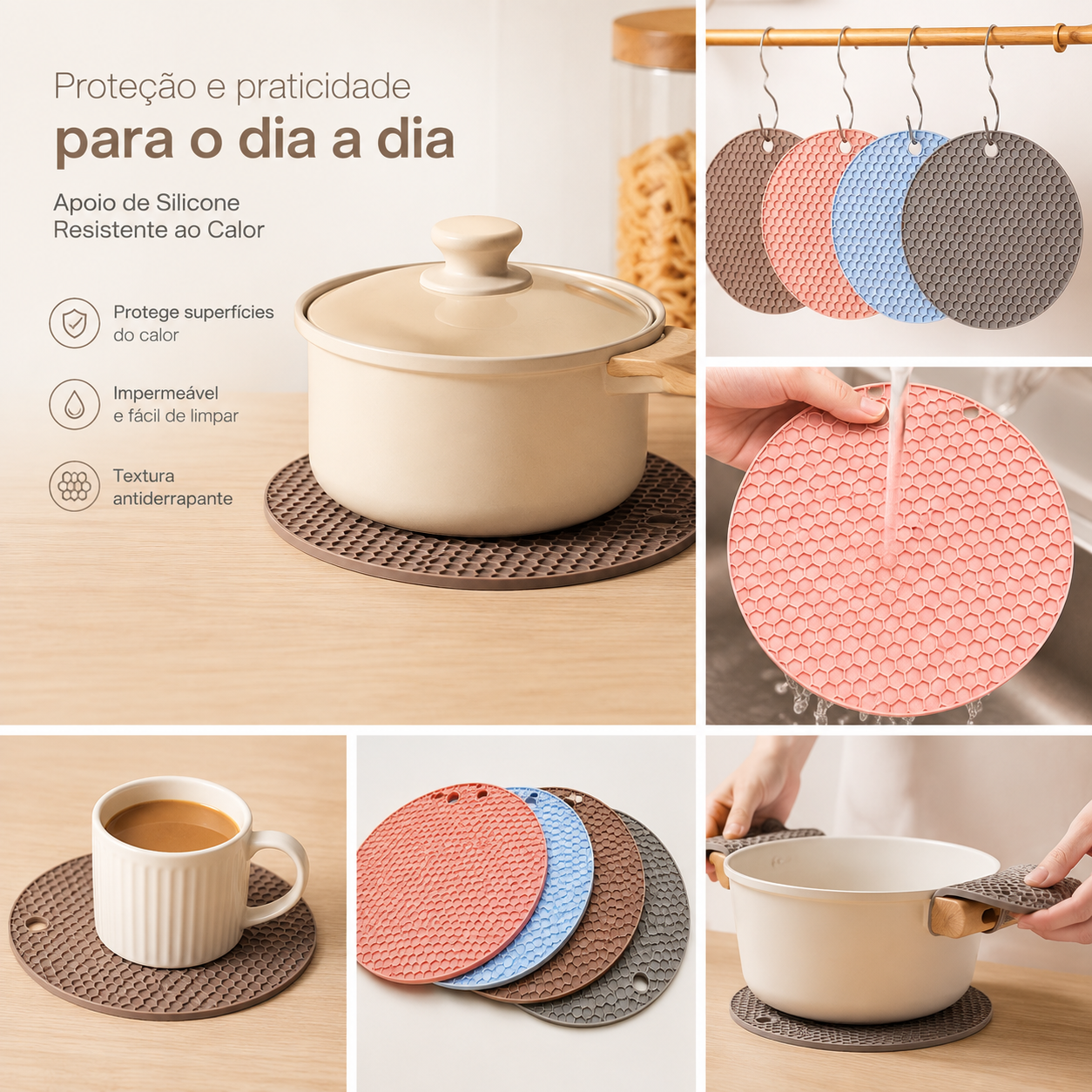 Ordelle | Kit 4 Descanso de Panela em Silicone Antiderrapante e Resistente ao Calor