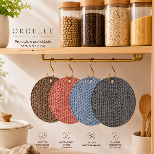 Ordelle | Kit 4 Descanso de Panela em Silicone Antiderrapante e Resistente ao Calor