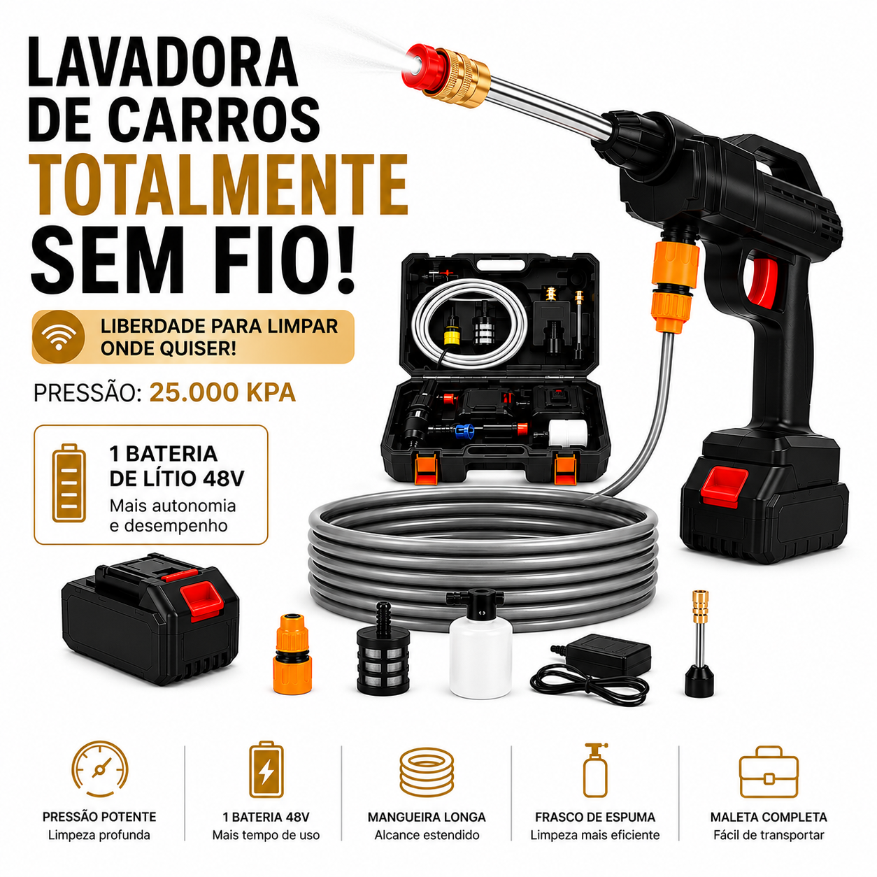 Ordelle |JetWash – Lavadora de Carros Sem Fio 48V